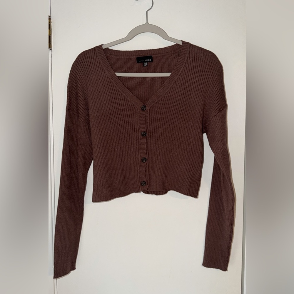 Lucy Paris Chocolate Ribbed Knit Cardigan